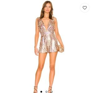 Holly Deep V Romper in Snake